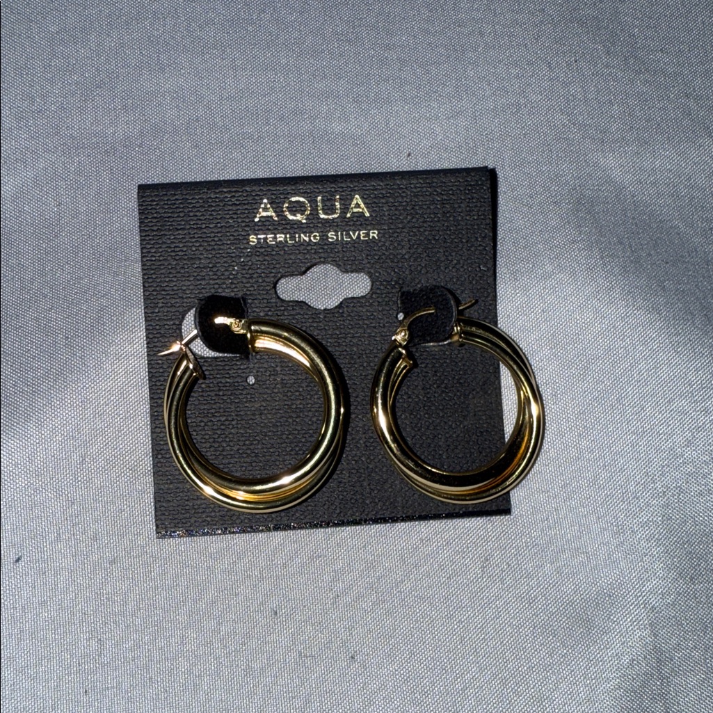 Aqua Sterling Silver Gold Hoop Earrings
